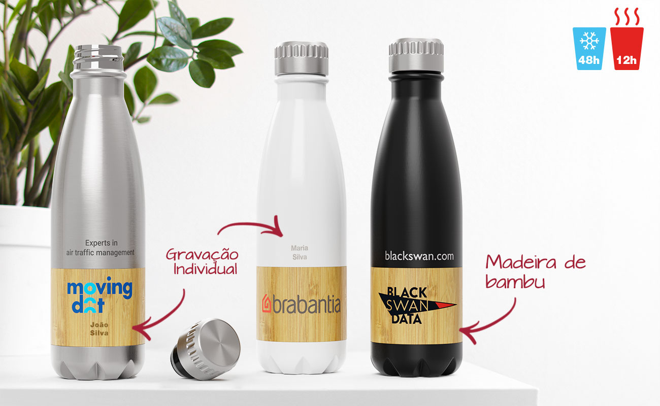 Garrafas de água personalizadas com bambu