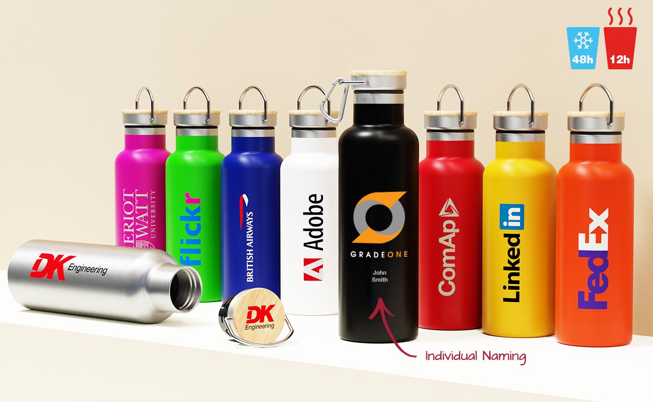 Promotional vacuum insulated water bottles made from steel